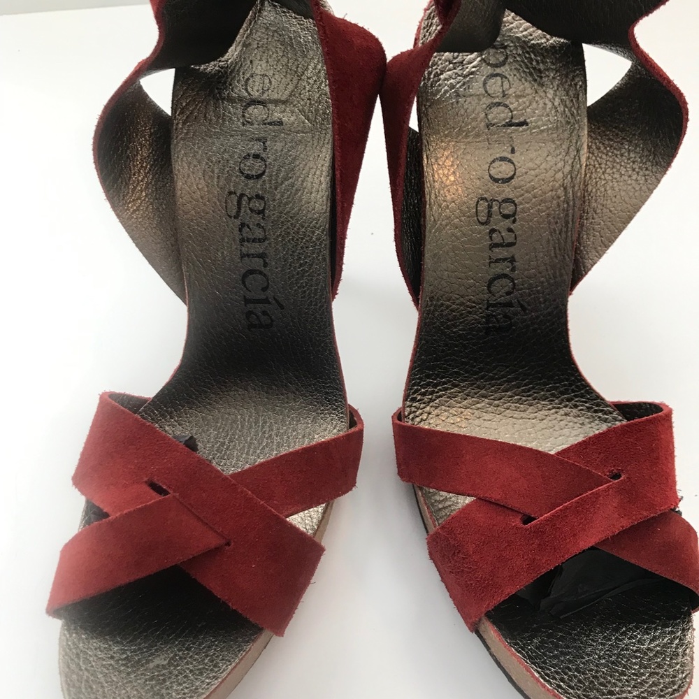Pedro Garcia Red Suede Ankle Strap Platform Sandals US 10.5/40.5 Open-Toe - Picture 5 of 10